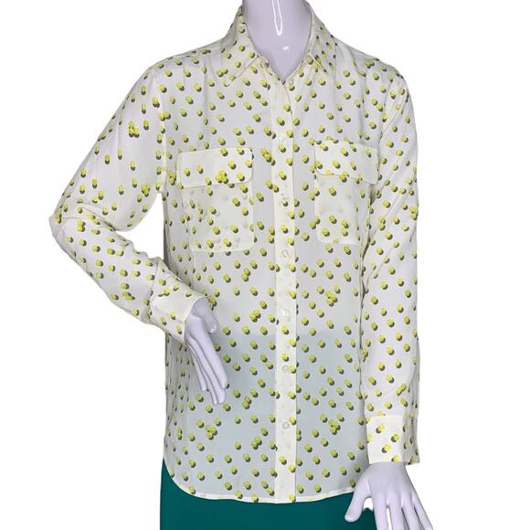 Equipment Femme NWT Collared Shirt 100% Silk Tennis Ball Print Size S - Picture 1 of 10